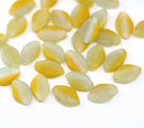 12x7mm Yellow frosted glass leaf Czech beads 30pc