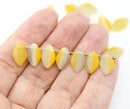 12x7mm Yellow frosted glass leaf Czech beads 30pc
