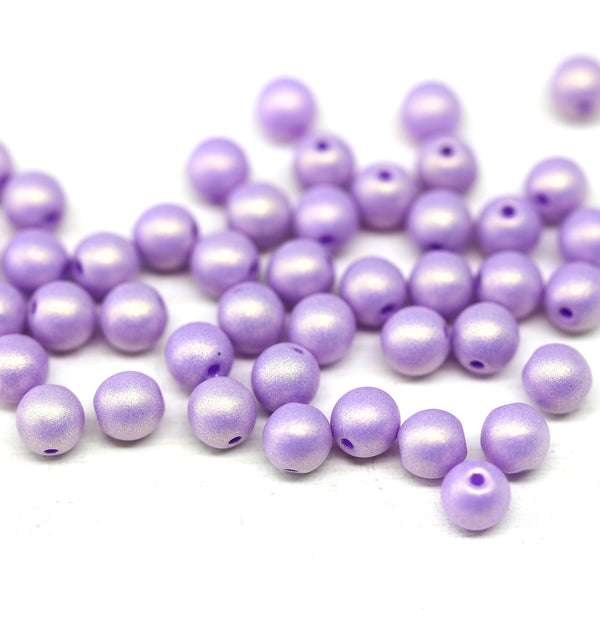 4mm Lilac pearl Czech glass round druk spacers, 50pc