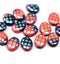 12x9mm Coral red blue oval flat Czech glass ornament, 15Pc