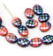 12x9mm Coral red blue oval flat Czech glass ornament, 15Pc