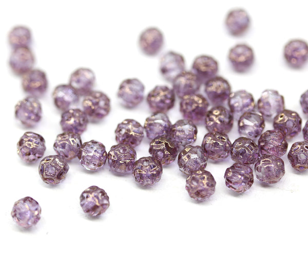 4mm Light purple cathedral czech glass beads, 50Pc