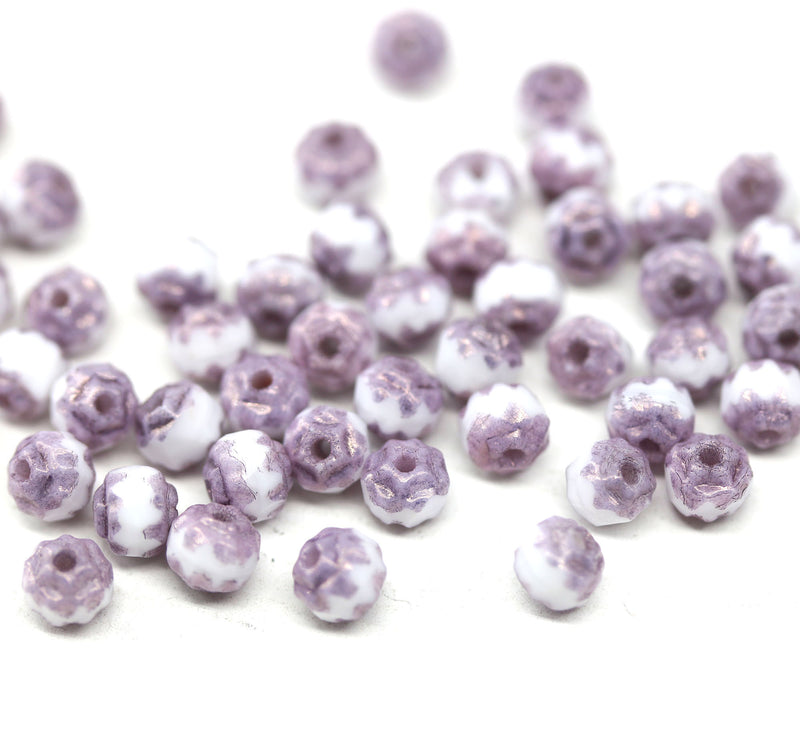 4mm White purple cathedral czech glass beads, 50Pc