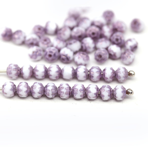 4mm White purple cathedral czech glass beads, 50Pc