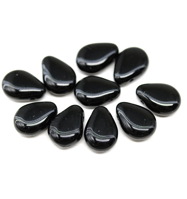 13x10mm Large flat black puffy drops czech glass beads 10Pc
