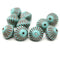 11mm Turquoise green czech glass bicone beads copper stripes, 10pc