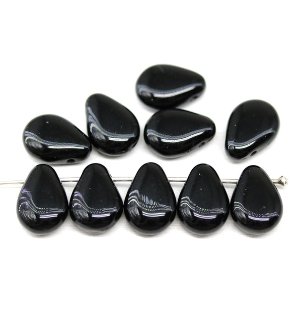 13x10mm Large flat black puffy drops czech glass beads 10Pc
