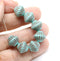 11mm Turquoise green czech glass bicone beads copper stripes, 10pc