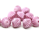11mm Pink czech glass bicone beads stripes, 10pc