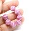 11mm Pink czech glass bicone beads stripes, 10pc