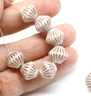 11mm Off white czech glass bicone beads copper stripes, 10pc