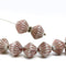 11mm Gray czech glass bicone beads copper stripes, 10pc