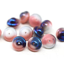 8x10mm White pink saucer czech glass beads, UFO shape 12pc