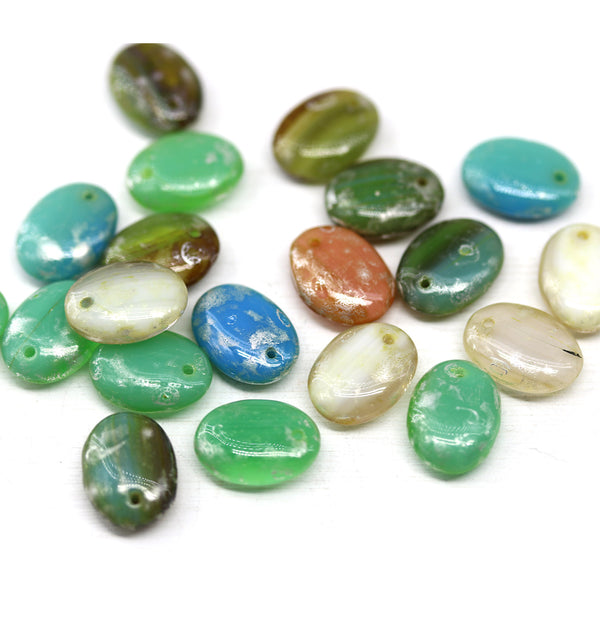 12x9mm Oval flat drop czech glass beads top drilled mix 20Pc