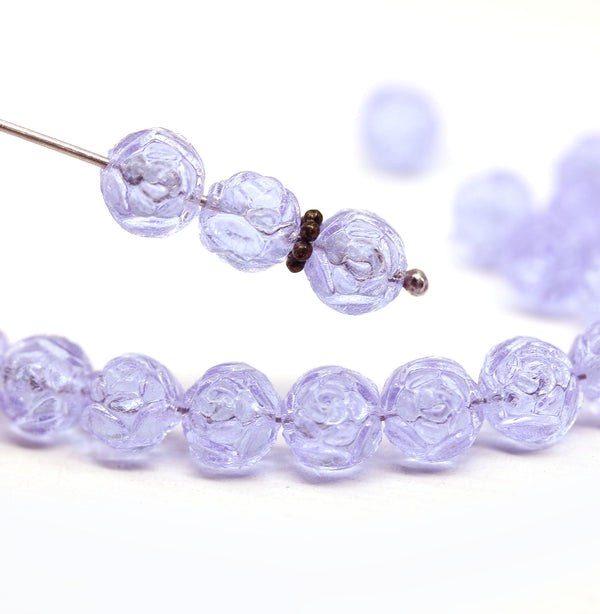 7mm Lilac rose bud flower round bead, 20pc