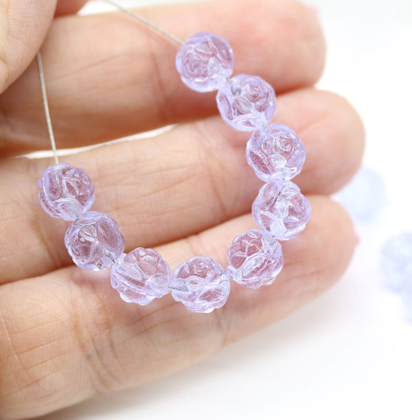 7mm Lilac rose bud flower round bead, 20pc