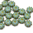 9mm Green Blue Picasso czech glass daisy beads 