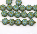 9mm Green Blue Picasso czech glass daisy beads 