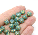 9mm Opal Green Gold inlays czech glass daisy beads 