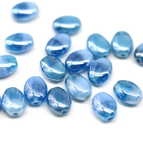 9x7mm Blue mixed oval Czech glass beads 20pc