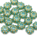 9mm Opal Green Gold inlays czech glass daisy beads 