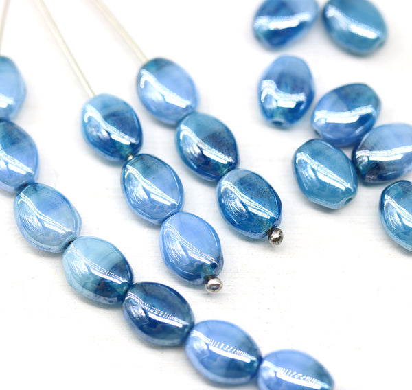 9x7mm Blue mixed oval Czech glass beads 20pc