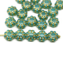 9mm Opal Green Gold inlays czech glass daisy beads 