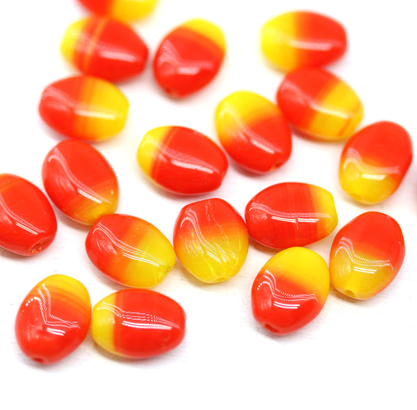 9x7mm Yellow orange oval Czech glass beads 20pc