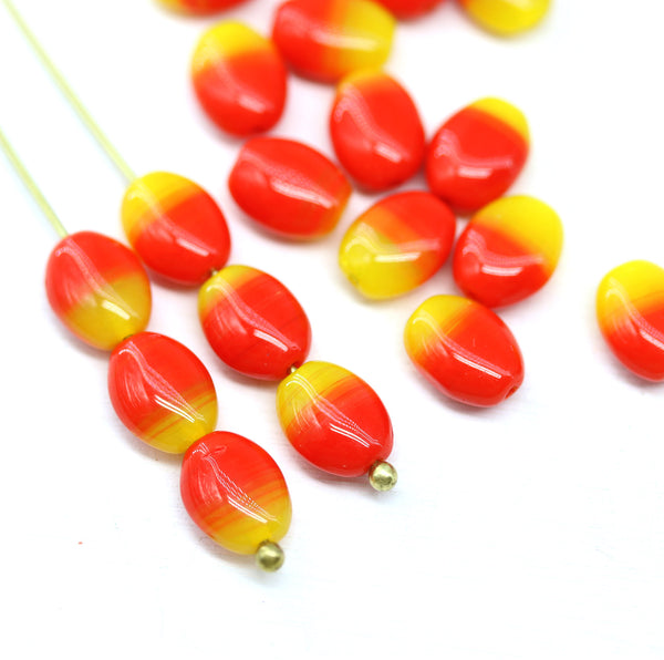 9x7mm Yellow orange oval Czech glass beads 20pc