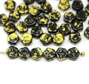 6mm Black daisy flower czech glass beads, Gold wash