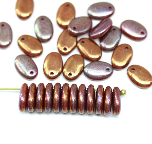 9x6mm Copper flat oval lentil czech glass beads, 30Pc