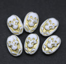 White Czech Glass Skull beads Golden inlays 