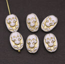 White Czech Glass Skull beads Golden inlays 