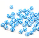 6mm Blue white fancy bicone Czech glass pressed beads, 50pc