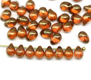 5x7mm Brown Pink teardrops pressed czech glass beads