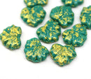 11x13mm Turquoise green maple leaf beads, gold wash