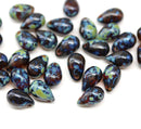 6x9mm Dark Brown Picasso czech glass teardrop beads 30pc