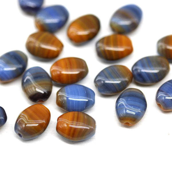 9x7mm Blue orange oval Czech glass beads 20pc