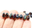 6x9mm Dark Brown Picasso czech glass teardrop beads 