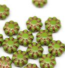 9mm Green picasso czech glass daisy beads copper inlays 
