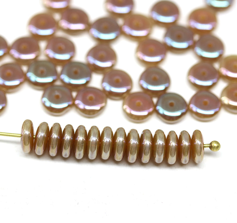 6mm Dark beige with luster czech glass rondelle spacer beads, 50pc