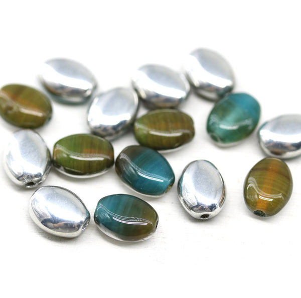 9x7mm Yellow blue oval Czech glass beads 20pc