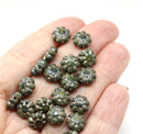 9mm Dark Green picasso czech glass daisy beads