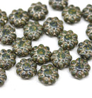 9mm Dark Green picasso czech glass daisy beads