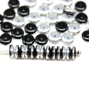 6mm Black czech glass rondelle spacer beads, silver coating, 50pc