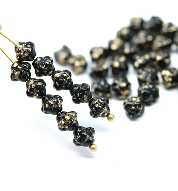 6mm Black gold fancy small bicone beads, 40pc