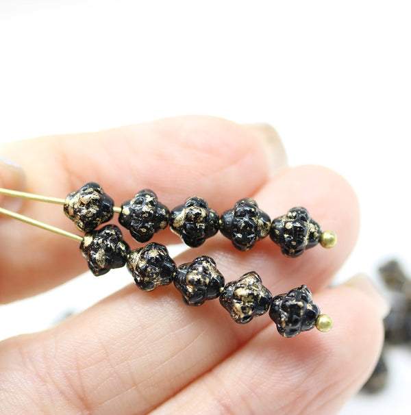 6mm Black gold fancy small bicone beads, 40pc