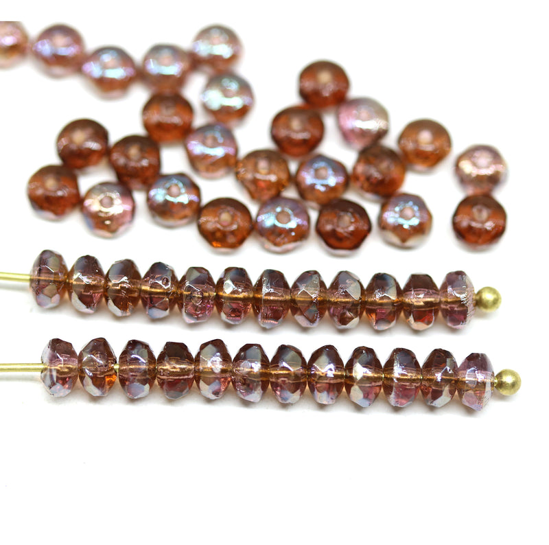 2x3mm Pink brown luster rondelle tiny czech glass spacers, 50Pc