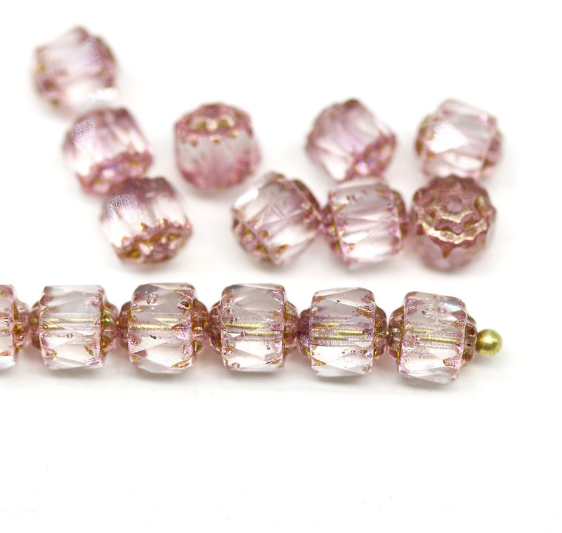 6mm Rose Pink Czech glass cathedral beads