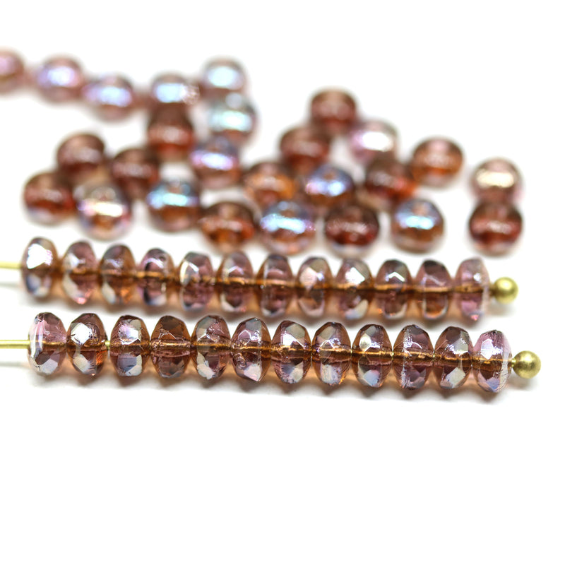 2x3mm Pink brown luster rondelle tiny czech glass spacers, 50Pc